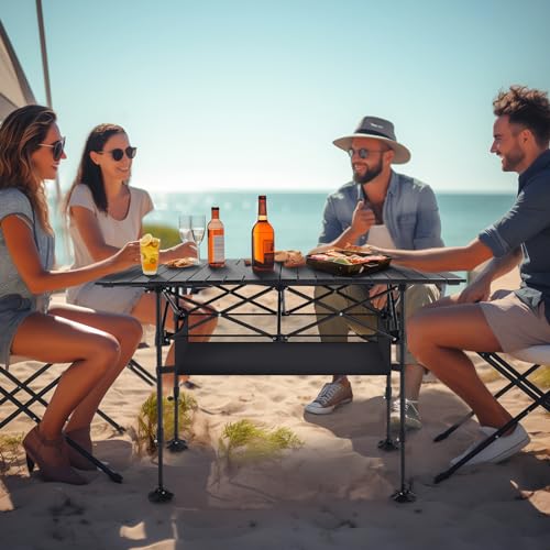 Alpha Camp Tall Folding Camping Table with Adjustable Height & Storage Mesh Basket