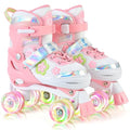 SULIFEEL Kids Adjustable Roller Skates with Light Up Wheels, Green, Medium - Big Kid