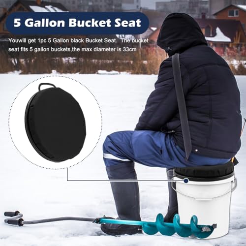 Black 5 Gallon Bucket Seat with 360-Degree Swivel and Waterproof Cover