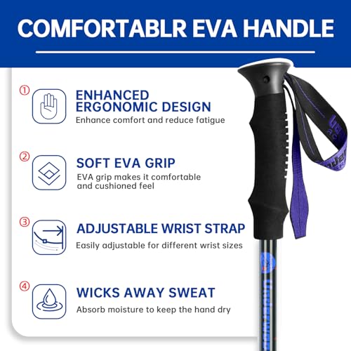 Adjustable Aluminum Collapsible Hiking Poles - Black