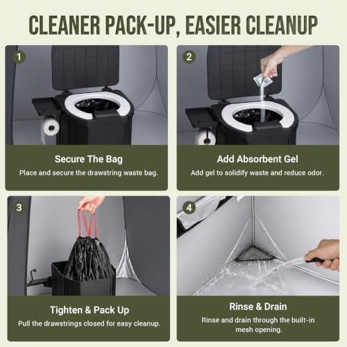 Black Portable Camping Toilet Kit with Privacy Tent - 30 Pack Basic Set