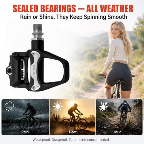 Lightweight Clipless Pedals SPD-SL Compatible 3-Bolt Road Cycling Pedal Set Matte Black
