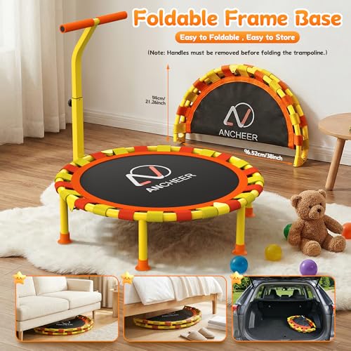 ANCHEER 38'' Kids Trampoline with Handle - Foldable Mini Indoor Jumping Mat (Orange)