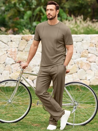 Men's 2 Piece Summer Textured Suit Set - X-Large Khaki