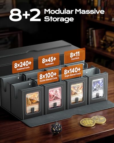MoKo Commander Deck Box for MTG - Black Grey, 8+2 Modular Storage with Handle & Dice Tray