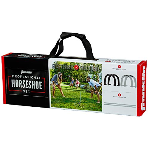 Professional Franklin Horseshoe Set with Steel Horseshoes, Stakes & Carry Case - Outdoor Lawn Game