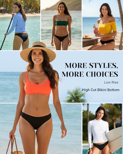 Women Low Rise High Cut Bikini Bottoms Small Black Bathing Suit Bottoms