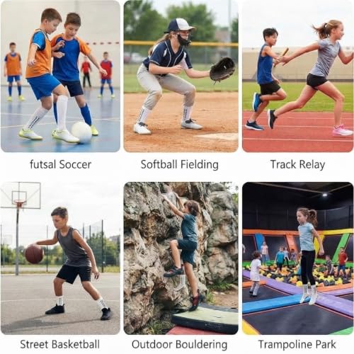 Kids Soccer Socks 2/6 Pairs Cushioned Non-Slip Athletic Sports Socks - Black + White