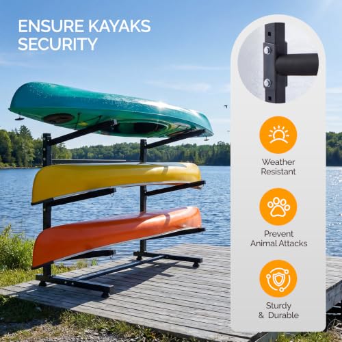 Bonnlo 3-Tier Freestanding Kayak Storage Rack - Heavy Duty Adjustable Boat & Surfboard Stand