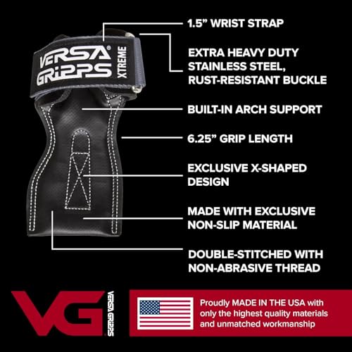 Versa Gripps XTreme Wrist Straps Onyx Large 7-1/8 - 8 Inch - Heavy-Duty Weightlifting Support
