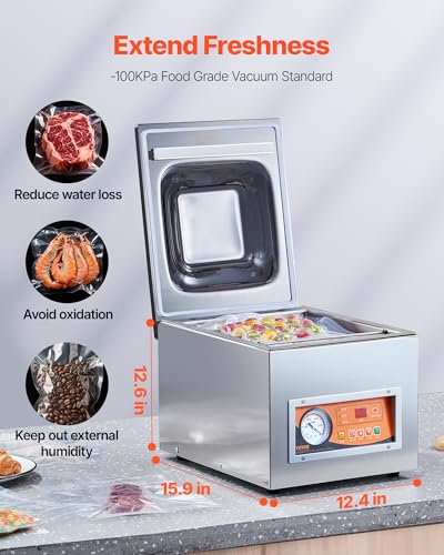 VEVOR Chamber Vacuum Sealer 120W Silver - Commercial Food & Meat Packaging Machine