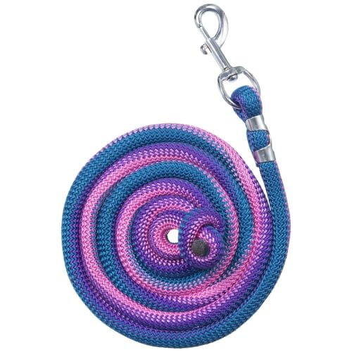 8ft Woven Poly Cord Lead - Heavy Duty Pet Leash with Chrome Snap - Purple/Turquoise/Pink