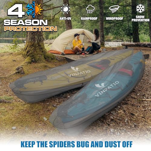 13ft Heavy-Duty Waterproof Kayak Cover with Zipper - UV & Tear Resistant, Dark Gray