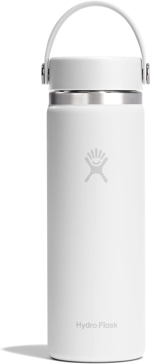 Hydro Flask Water Bottle - Insulated Stainless Steel - Wide Mouth Flex Lid, Non Spill, Leakproof and Refillable in 20 Oz Tonal White