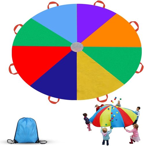 Gimilife 9ft Rainbow Parachute Toy - Durable Handles for Cooperative Play | Outdoor Fun for Kids
