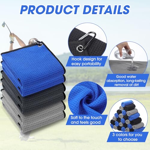 Batiyeer Bulk Golf Towels 16x16 Inches with Clips - Assorted Colors, Pack of 50