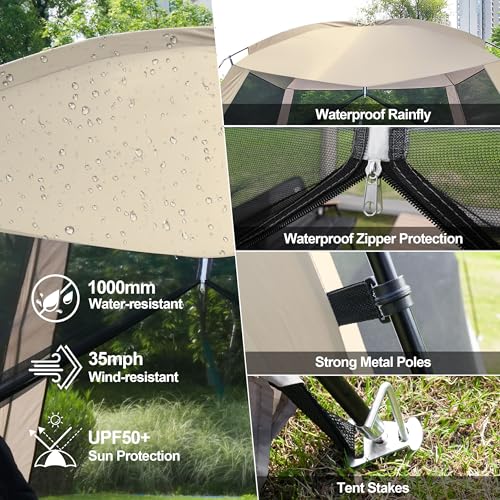 Ouwxim Beige Screen House Tent for Camping 8-10 Persons Portable Mesh Shelter
