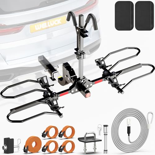 Heavy Duty Bike Rack for Car 2 Bike Hitch Mount Up to 5-Inch Fat Tires Folding
