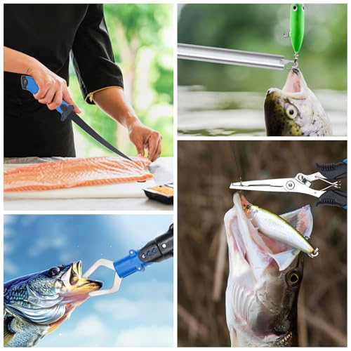 11-Piece Fishing Tool Kit with Pliers Fillet Knife Fish Gripper Gloves