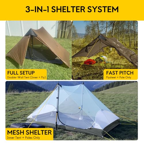 MIER 2-Person Ultralight Waterproof Backpacking Tent Khaki