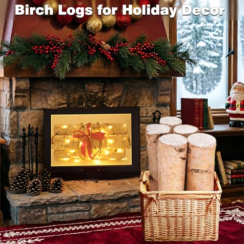 Large Birch Logs for Fireplace & Decor - 5 Pack, 3-4 Inch Diameter