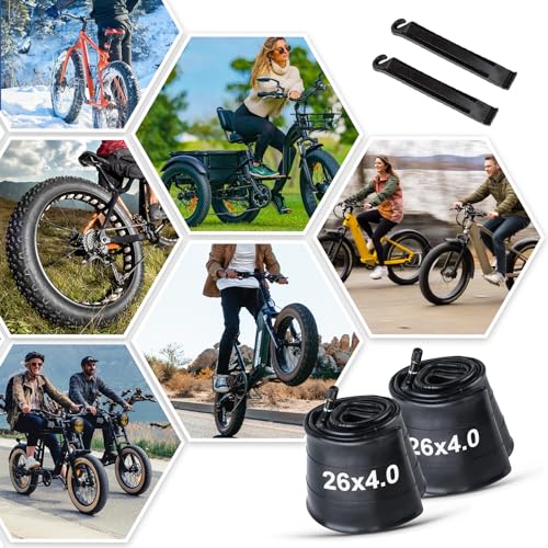 26x4.0 Inch Fat Bike Inner Tube - Schrader Valve, Puncture-Resistant Butyl Rubber, 2-Pack with Tire Levers