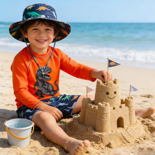 Toddler Boys' 3-Piece Rash Guard Swimsuit Set with Sun Hat - 3-4T, Orange Dinosaur