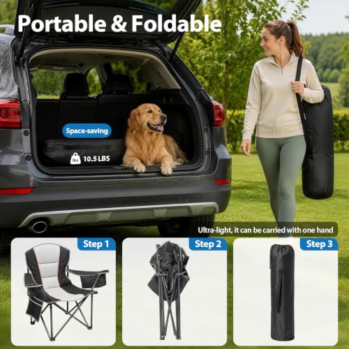 Oversized Camping Chair 2 Pack - Heavy Duty Support 500LBS, Black & Gray