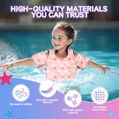 Pink Toddler Swim Vest for 13-33LBS Learning to Swim Adjustable Safety Floaties