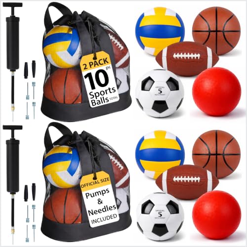 10-Piece Multi-Sport Ball Set with Mesh Carry Bag - Assorted Sports Balls for Outdoor & Indoor Play