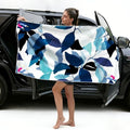 Magnetic Beach Towel - Extra Wide Sand-Free Quick-Dry Microfiber for Car Door Changing Blue Leaf Whisper