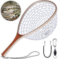 PLUSINNO Fly Fishing Landing Net Wooden Handle with Magnetic Release - Straight Handle