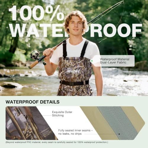 Lekesky Fly Fishing Chest Waders with Boots - Camo M11, Waterproof, 2-Ply Nylon/PVC
