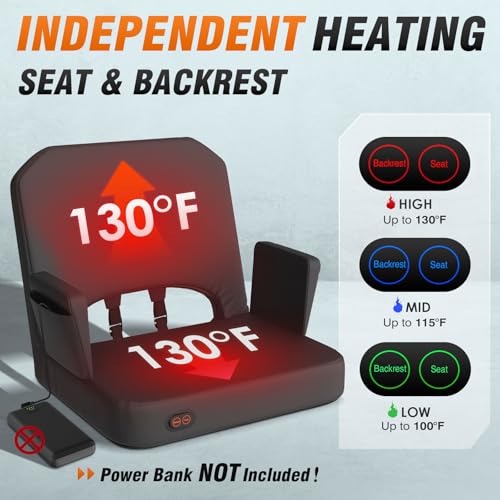 HOPERAN Heated Stadium Seat for Bleachers, Black, 2 Pack, Foldable Armrests