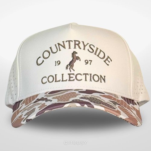 Athletic Trucker Golf Hat | Performance Mens 5 Panel Hat | Cool Breathable Waterproof Sweat Proof Workout Running Cap | Golf A Frame Rope | Snapback Adjustable Hat (Countryside Collection | Duck Camo)