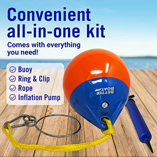 9-Inch Inflatable Vinyl Anchor Buoy with Retrieval Ring and Pump - 20 lb Lift