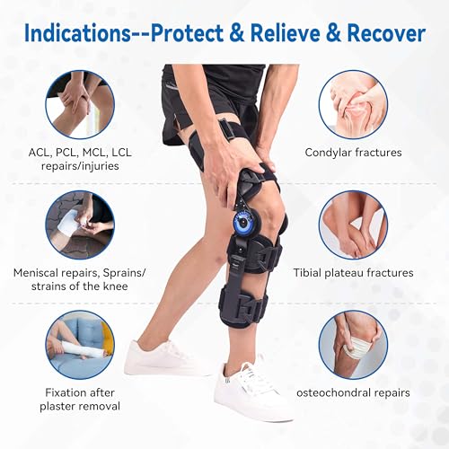 Universal Hinged ROM Knee Brace - Adjustable Post-Op Support for ACL MCL Recovery, Ambidextrous, 19-27 Inches