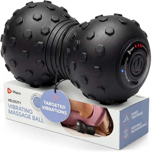 Black LifePro Velocity Vibrating Peanut Massage Ball - 4 Vibration Modes for Deep Tissue Relief