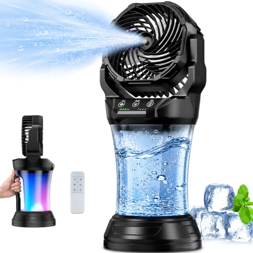 Hasealam Black Outdoor Misting Fan with Remote & RGB Lights, 2L Tank, 4 Speeds