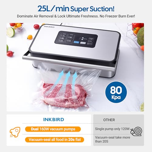 INKBIRD Pro Vacuum Sealer Machine INK-VS04 Silver 160W Dual Pump Liquid Mode