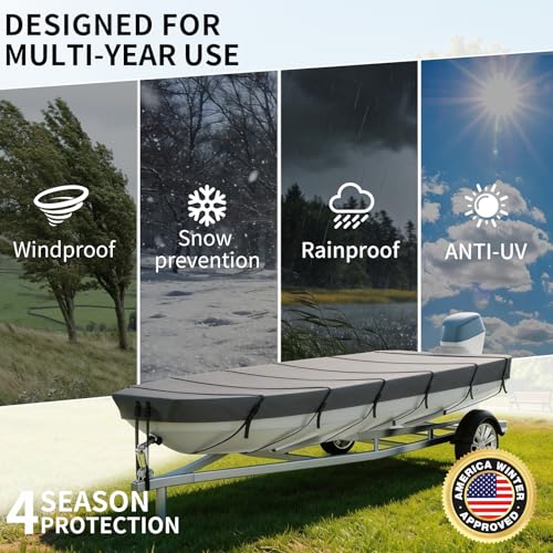 VINPATIO 10-12ft Flat Bow Jon Boat Cover Waterproof Heavy Duty UV Fade Resistant Grey