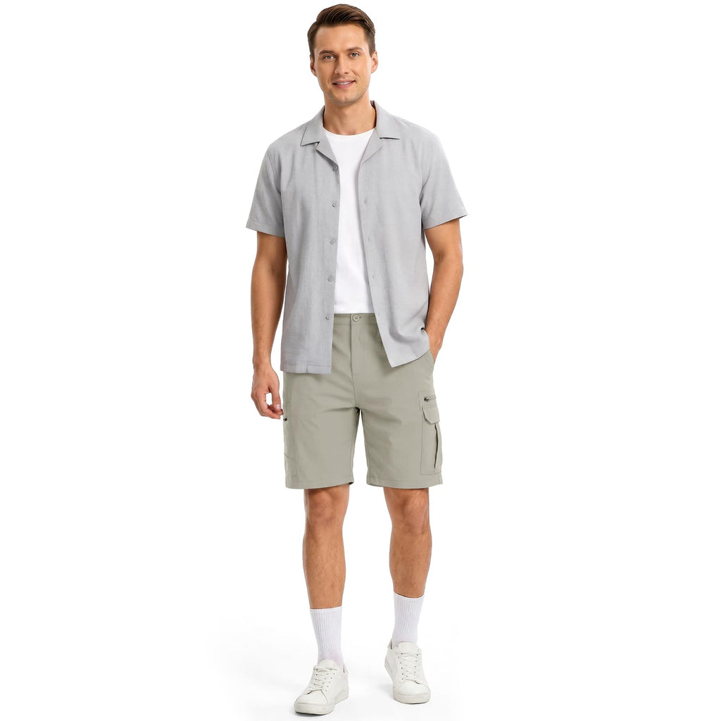 Jessie Kidden Mens Outdoor Casual Expandable Waist Lightweight Water Resistant Quick Dry Fishing Hiking Shorts (6222 Grey Green 30)