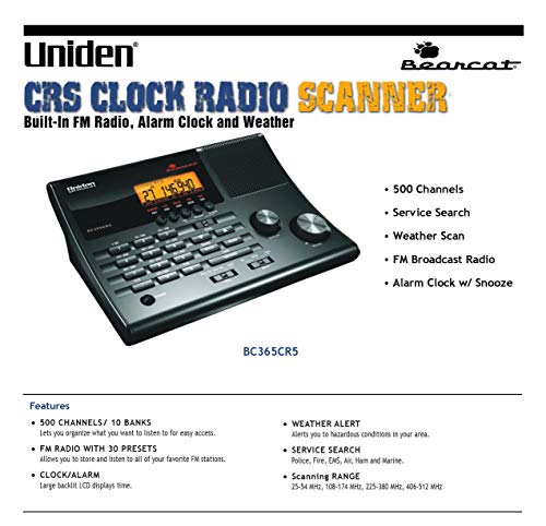 Uniden BC365CRS 500-Channel Analog Scanner Alarm Clock FM Radio, One Size