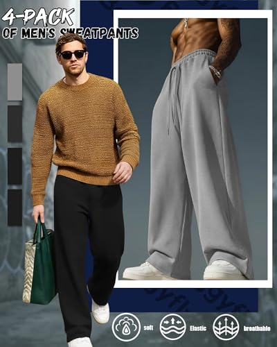 Men's Wide Leg Sweatpants with Open Bottom - Baggyfly 4 Pack