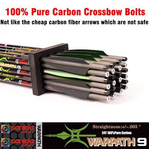 Sanlida 20 Inch Green Warpath 9 Carbon Crossbow Bolts ±0.003" Straightness, 24 pcs