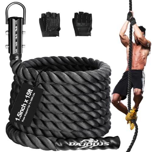 15Ft Heavy Duty Climbing Rope Gym Workout - Black, 1.5 Inch Diameter