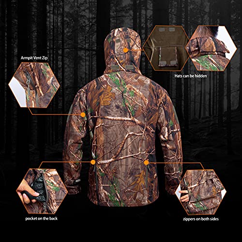 YEVHEV Small Camo Tree Hunting Hoodie & Pants Suit - Quiet Camouflage Clothing
