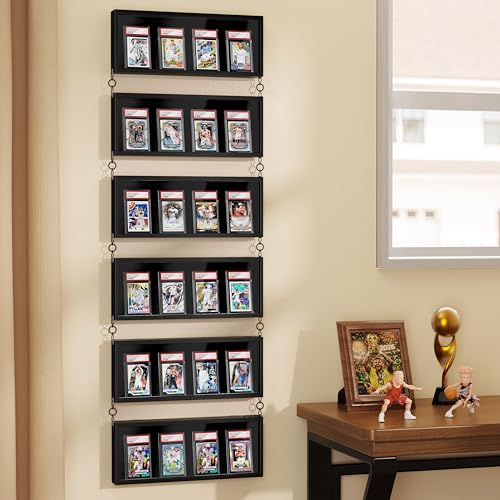 Emfogo 1-Layer 6 Pack Wall Mount Wooden Baseball Card Display Cases with Clear View