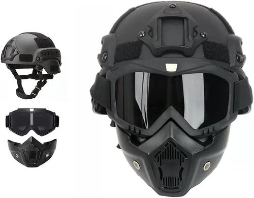 MICH Airsoft Helmet - Detachable Full Face Mask Goggles with NVG Mount for Paintball & Outdoor Use