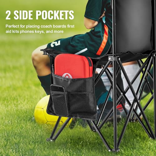 VEVOR Black 6-Seat Portable Folding Sports Bench with Backrest & Carry Bag
